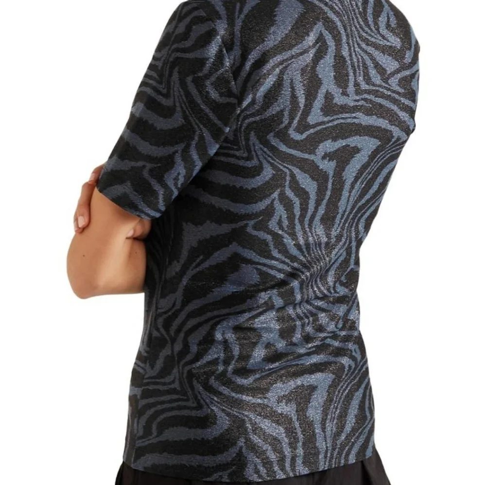 Ganni Metallic Zebra-Print Short Sleeve Top in Black - Picture 4 of 4